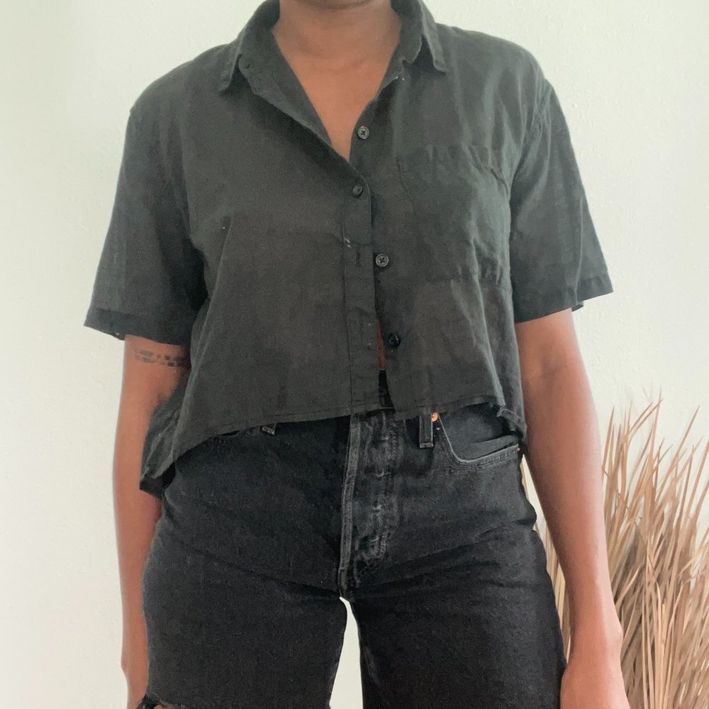 Cropped semi sheer button down